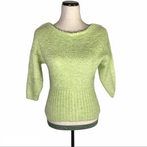 Eyelash knit Fuzzy green/yellow 3/4 sleeve sweater